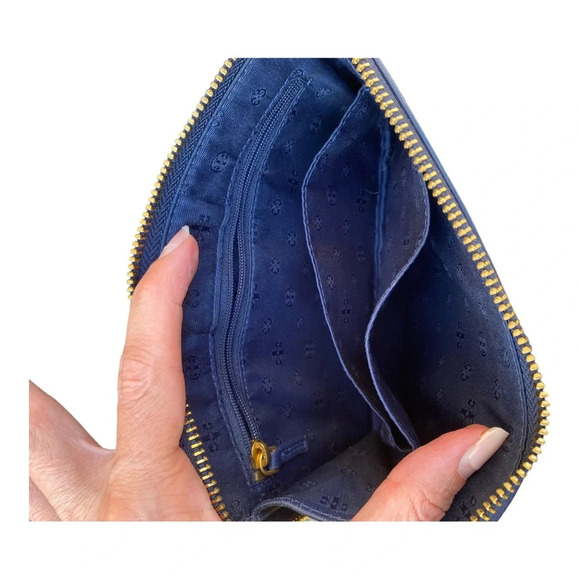 Tory Burch Leather half zip wallet Navy - Picture 5 of 9